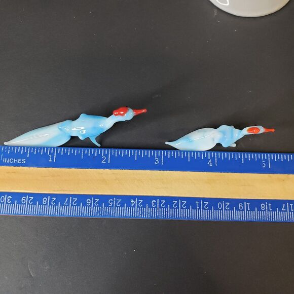 Vintage MCM Two Miniature Blue Hand-Blown Glass Bird Figurines 2" Set of 2 - Picture 8 of 8